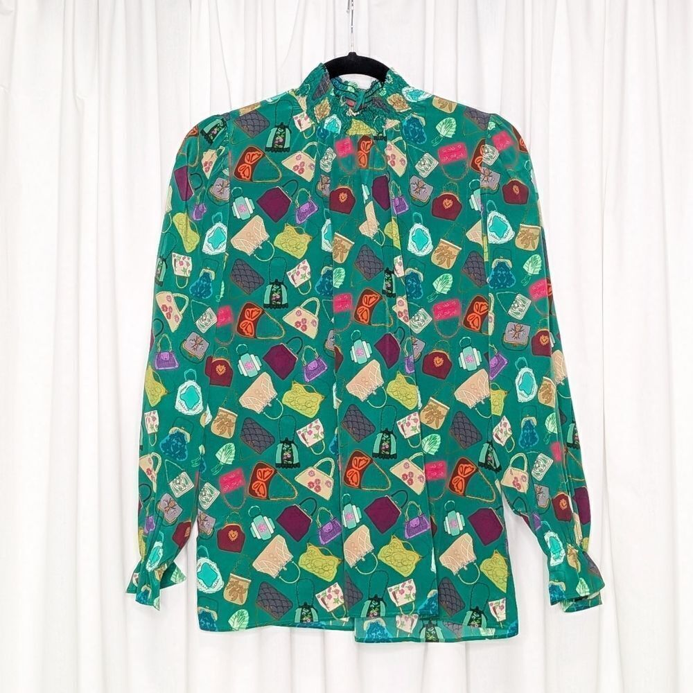 Tucker Stella Blouse A Promised Purse Green Silk Top in Chine de Crepe